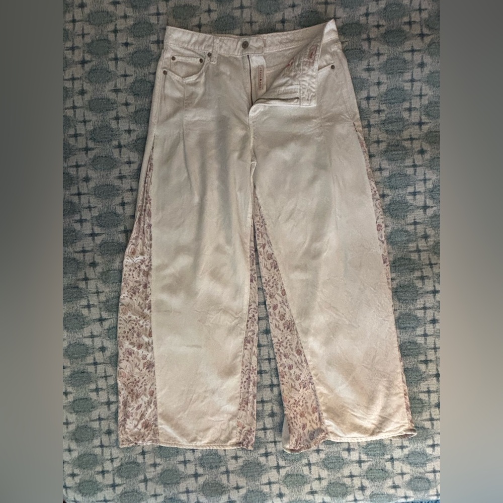 Lucky Brand High Rise Floral-Inset Palazzo Jeans